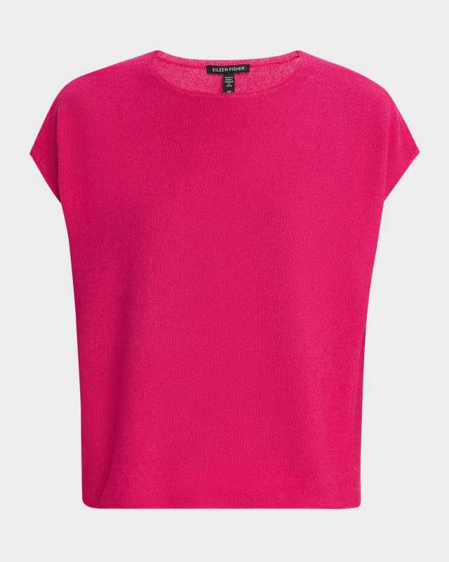 Cap-Sleeve Crewneck Knit Sweater